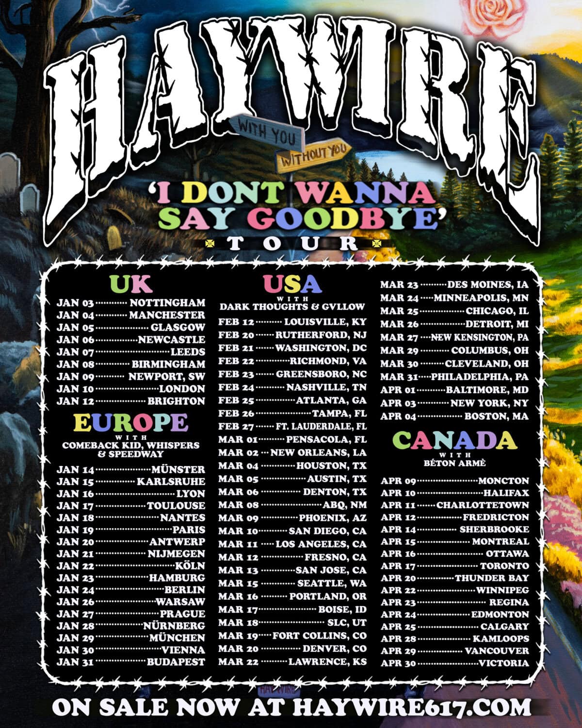 Haywire UK tour 2027 poster